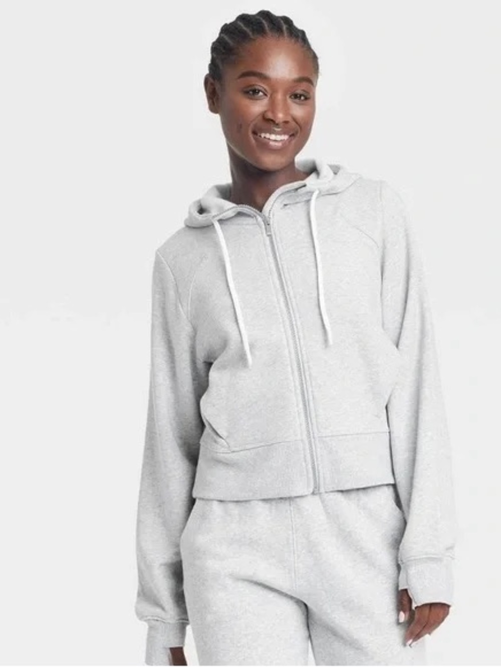 all in motion Light Gray Fleece Zip-Up Cropped Hoodie and Joggers Set